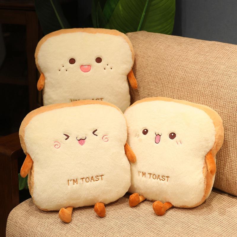 Plush Rabbit Fur Hand Warmer & Pillow - Cute Toast Bread Design