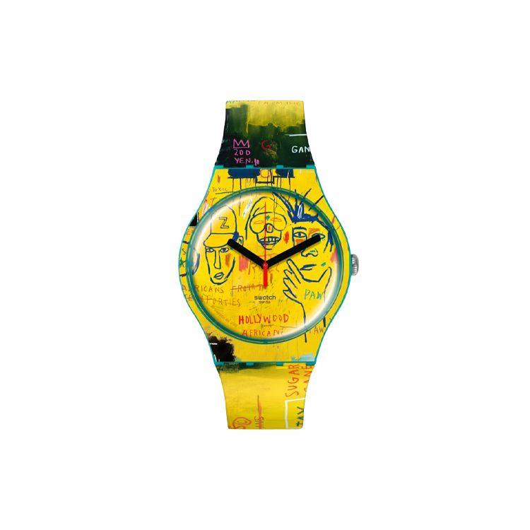 Swatch Quartz Movement 30 Meters Water Resistant Watch 41 Mm Yellow Dial Plastic Case Silicone Strap Unisex watches SUOZ354 Yellow