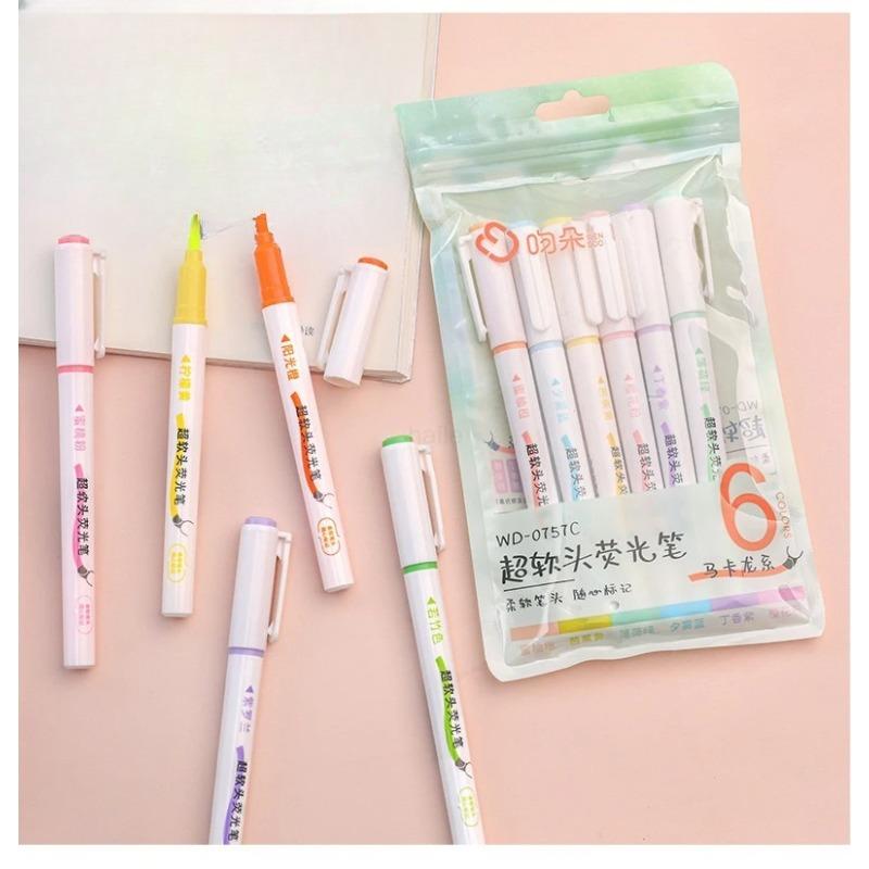 Zestaw 6 szt. Miękka Końcówka Kolory Makaronowe Zakreślacz Kawaii Markery Długopisy DIY Album na Zdjęcia Dziennik Fluorescencyjny Kolekcja Japońskie Artykuły Papiernicze