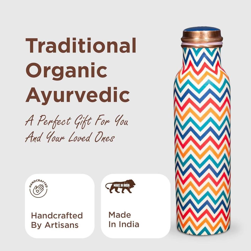 Pure Copper Water Bottle 1 Litre Alkaline and Anti Oxidant 100% Leak Proof, Office, Gym Bottle (Chevron, MultiColor)
