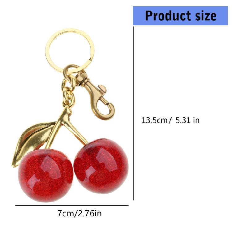 Fashionable Cherry Key Rings Stylish Cherry Bag Ornament Keychain Crystal Alloy Versatile Key Rings Accessory