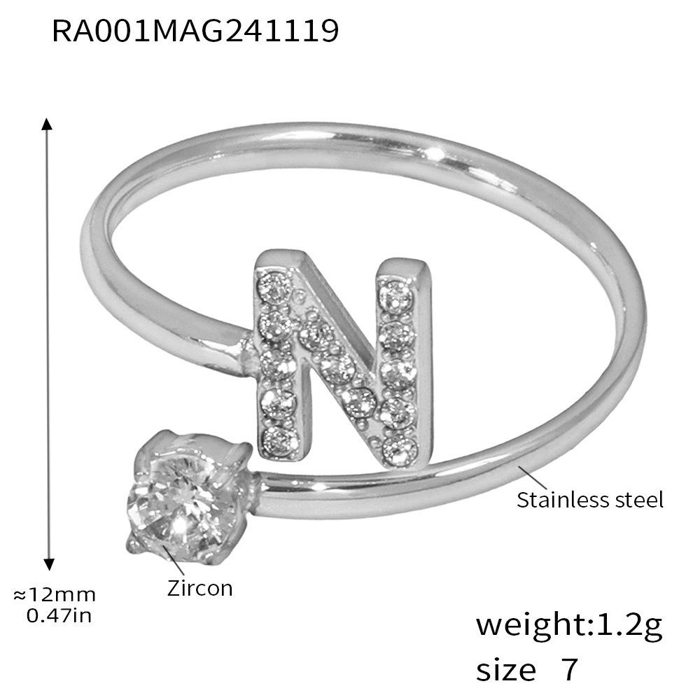 Oumeika Titanium Steel Jewelry Set: 26 Zircon-Inlaid Letters, PVD Gold-Plated Necklace, Bracelet, Earrings, and Ring.