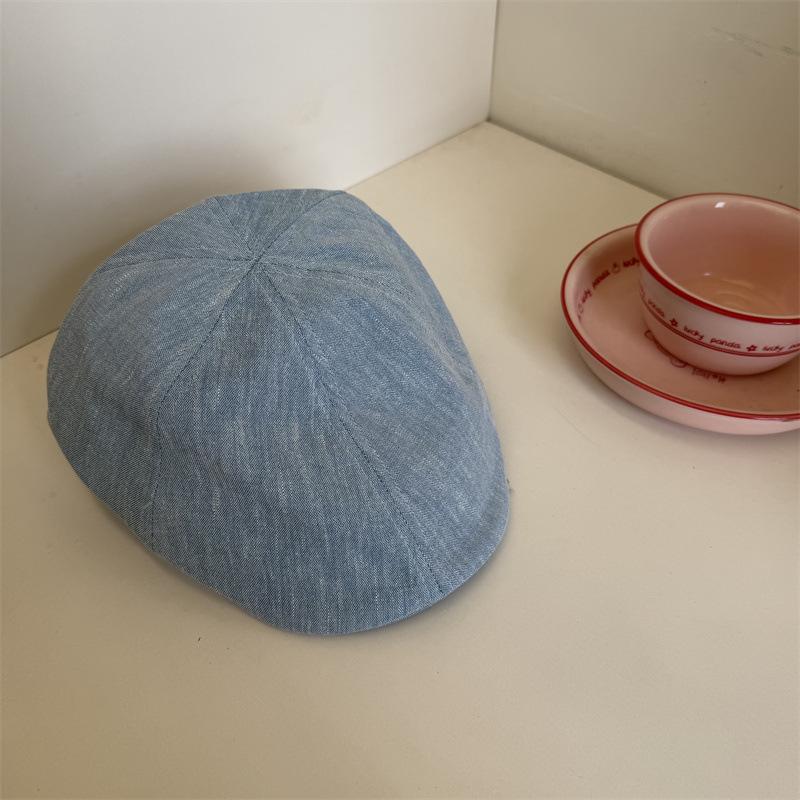 Retro linen gray forward hat women's summer casual versatile fashion cap showing face small literary beret