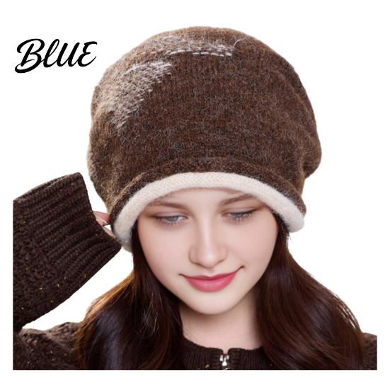 Soft Polyester Warm Knit Cap Hat Retro Winter Slouchy Hat Women Jacquard Star Rolled Autumn