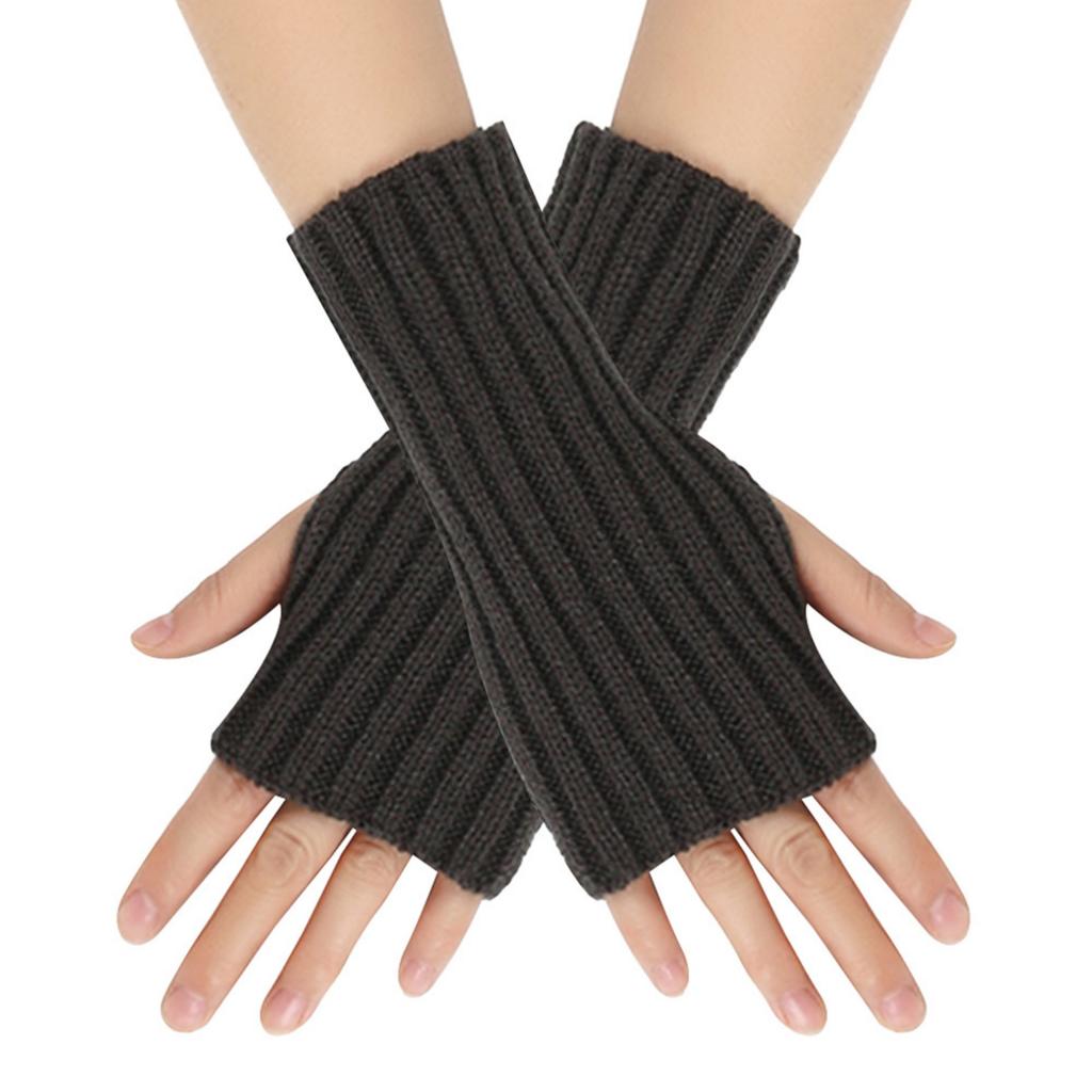 Women's Winter Warm Wool Gloves, Fingerless, Solid Color, Short-style Gloves