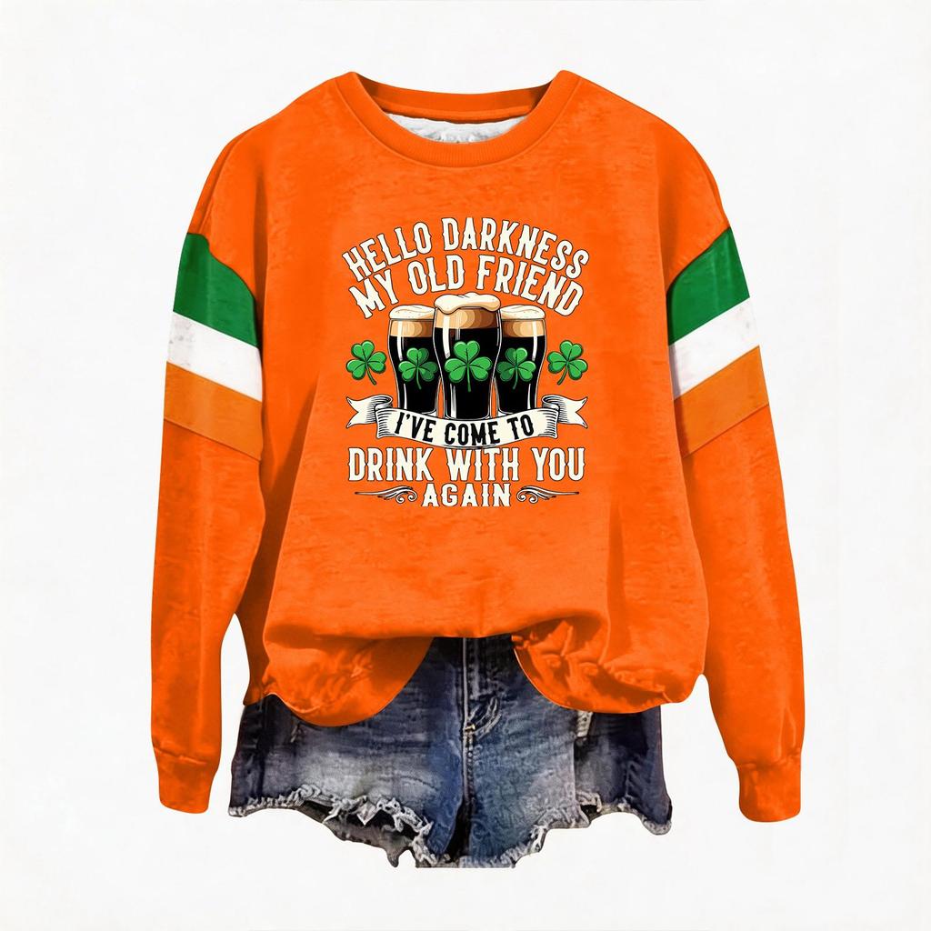 Women's Casual Fashion Print Long Sleeve Round Neck Pullover Top Blouse