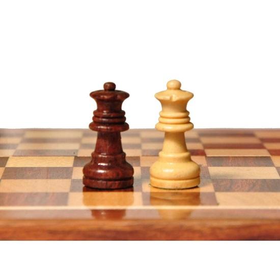 Very Small Size Wooden Handmade Foldable Magnetic Chess Board Set with Magnetic Pieces and Extra Queens for Kids and Adults (7.5x7.5 Inches, Brown)