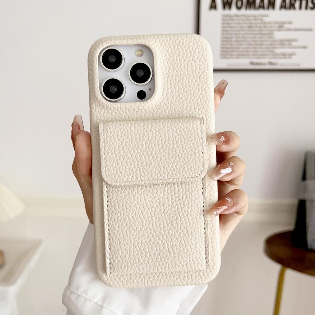Applicable to iPhone14 mobile phone case 15Pro leather lychee pattern multi-function card bag holder 12Pro color