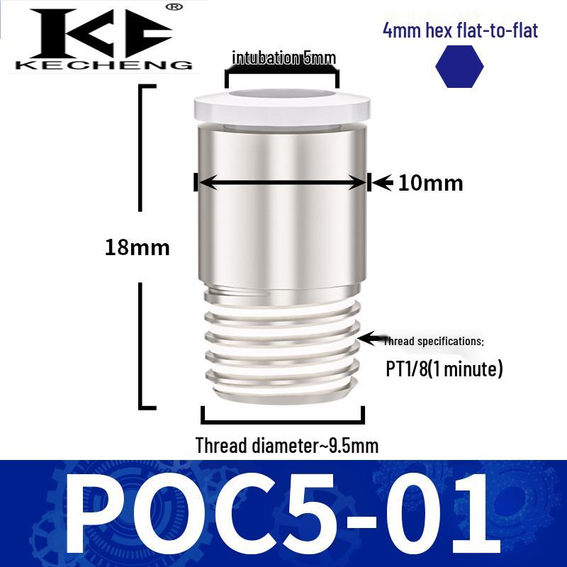 Micro Pneumatic Quick Connector with Internal Hex Thread: POC3/4/6/8-M3/M5/01/02