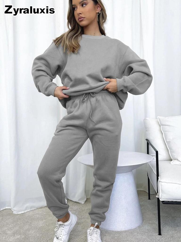 Women's Fall Winter Casual Solid Color Fleece Lined Long Sleeve Pants