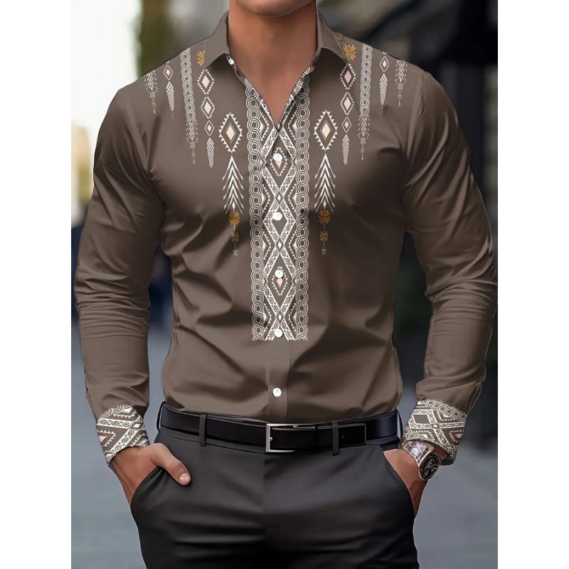 Camicia da Uomo con Stampa Floreale, Casual Traspirante con Collo a Revers e Bottoni, Manica Lunga per la Primavera, Abbigliamento da Uomo, Camicia Formale da Uomo