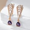 Shiny Purple Natural Zircon Drop Earrings For Women Trend  Rose Gold Color Bride Wedding Fine Jewelry Crystal Gift