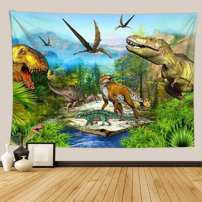 Dinosaur Tapestry Jurassic T-Rex Print Wall Hanging for Kids Bedroom Boys Room Nursery Home Decor 100X70CM