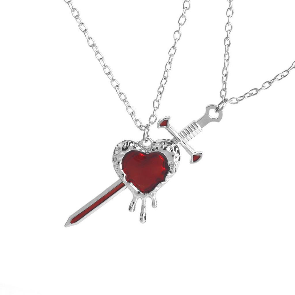 Alloy Swords Heart Necklace for Couples Handmade Collarbone Chain Jewelry for Dates Anniversaries and Everyday Fashion