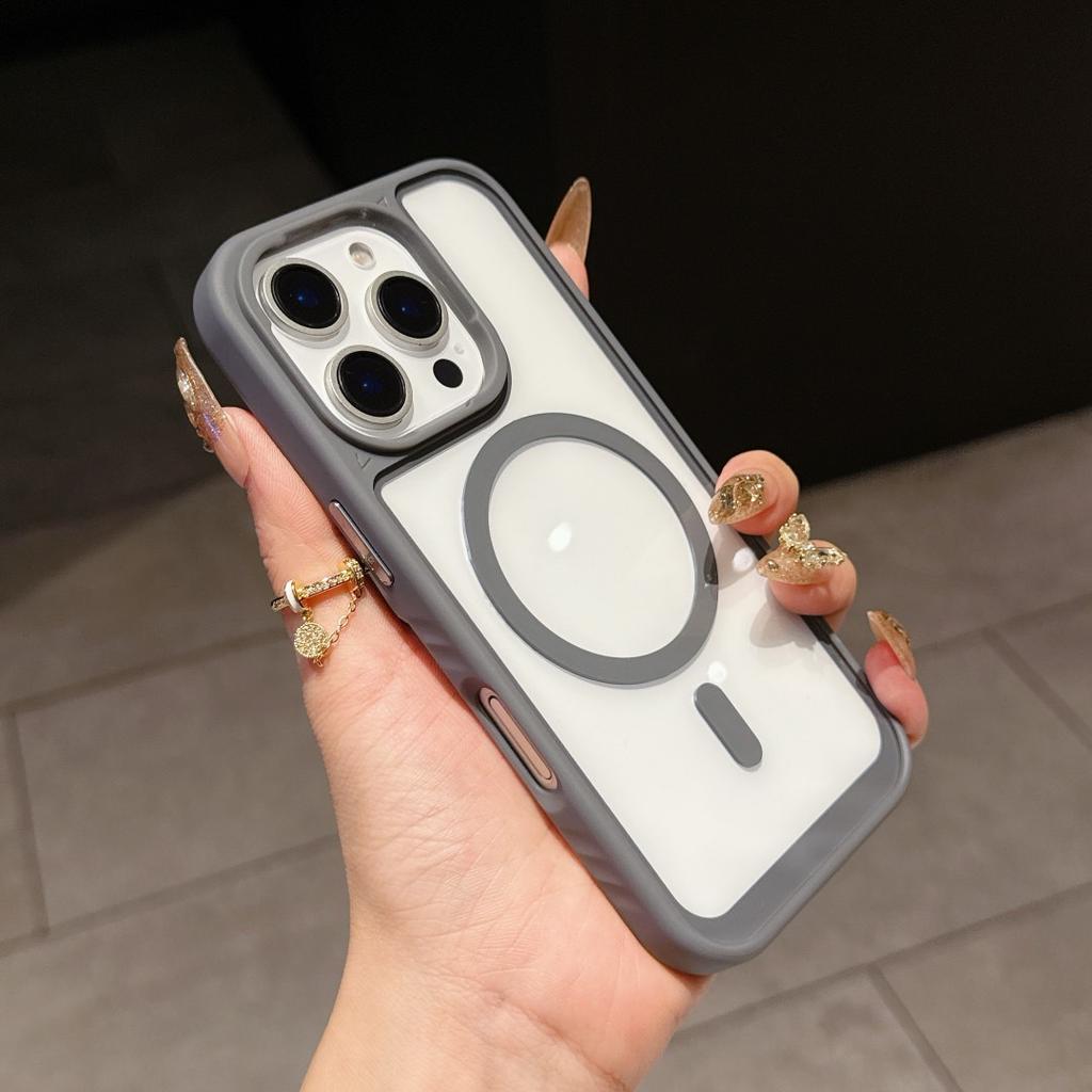 Applicable to iPhone16promax mobile phone case transparent magnetic suction Apple 15 adjustment hand rope acrylic anti-drop protection