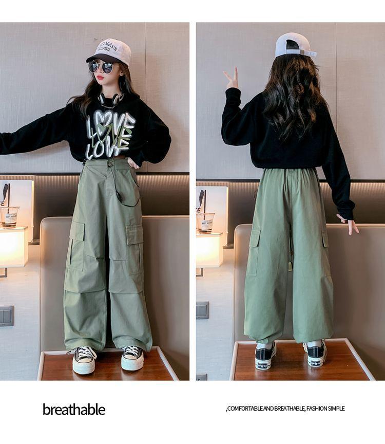 2025 Girls' Trendy Autumn Cargo Pants Two-Piece Set