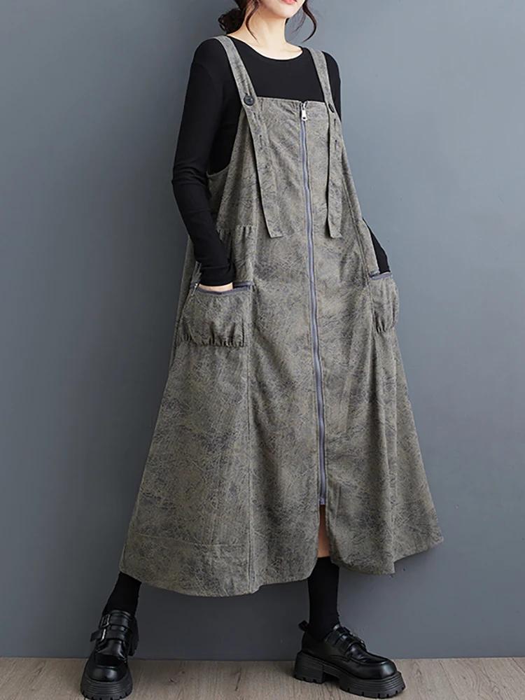 Xitao Zipper Pocket Spaghetti Strap Dresses LJ1014