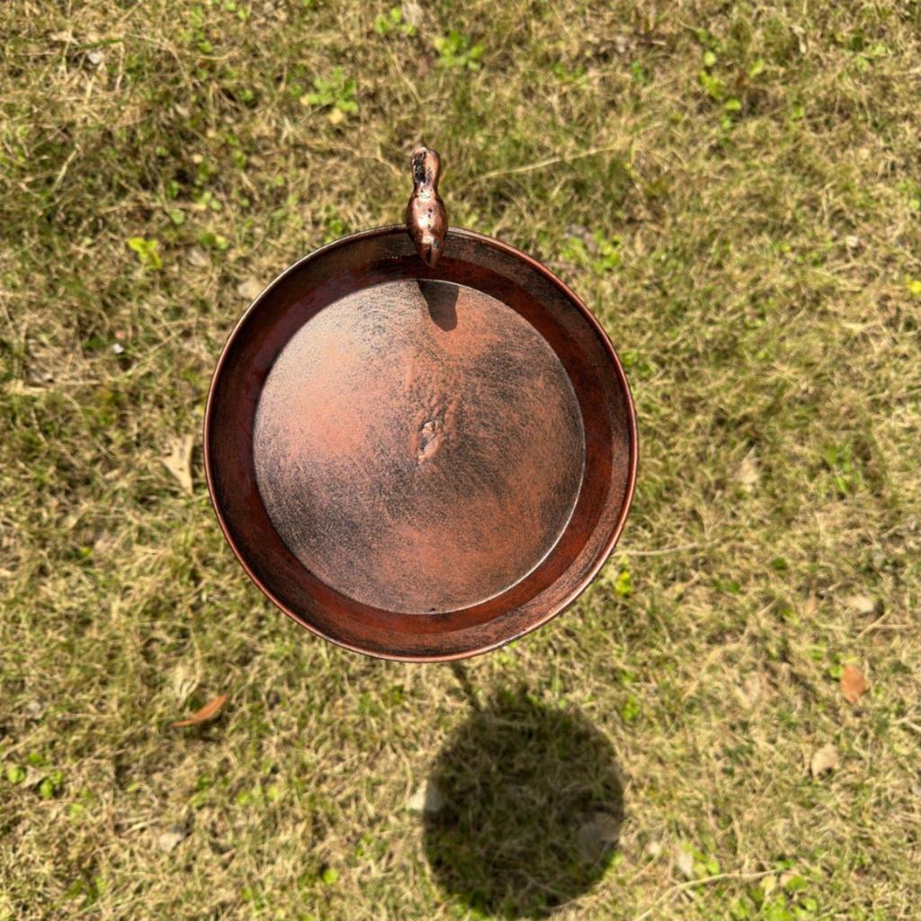 Bird Bath Stand Copper Toned Feeder Bowl Iron art Garden Stake