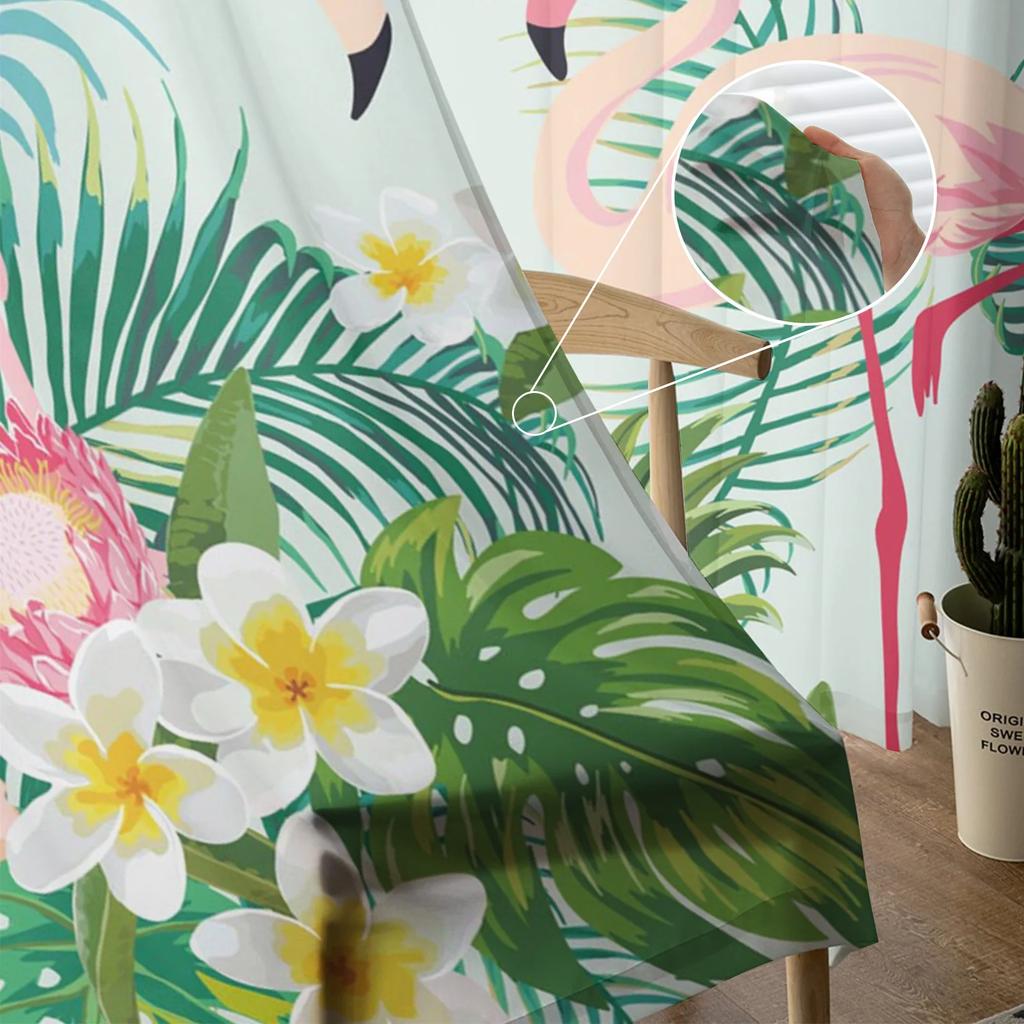 Flamingo Tropical Plant Flower Tulle Curtains Living Room Bedroom Kitchen Window Treatment Chiffon Curtain Blinds Light Filtering Polyester Great