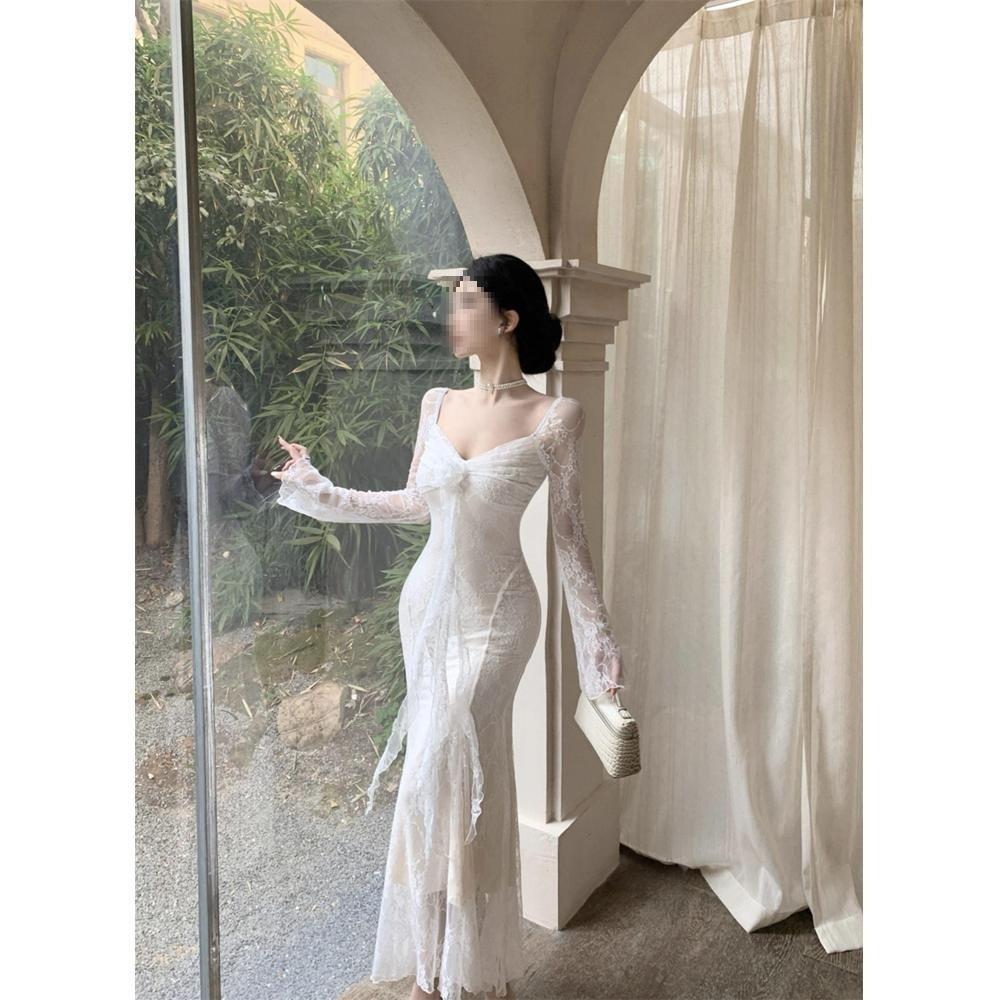 Sweet and gentle temperament lace fashion shows hip fish tail dress casual women's autumn new