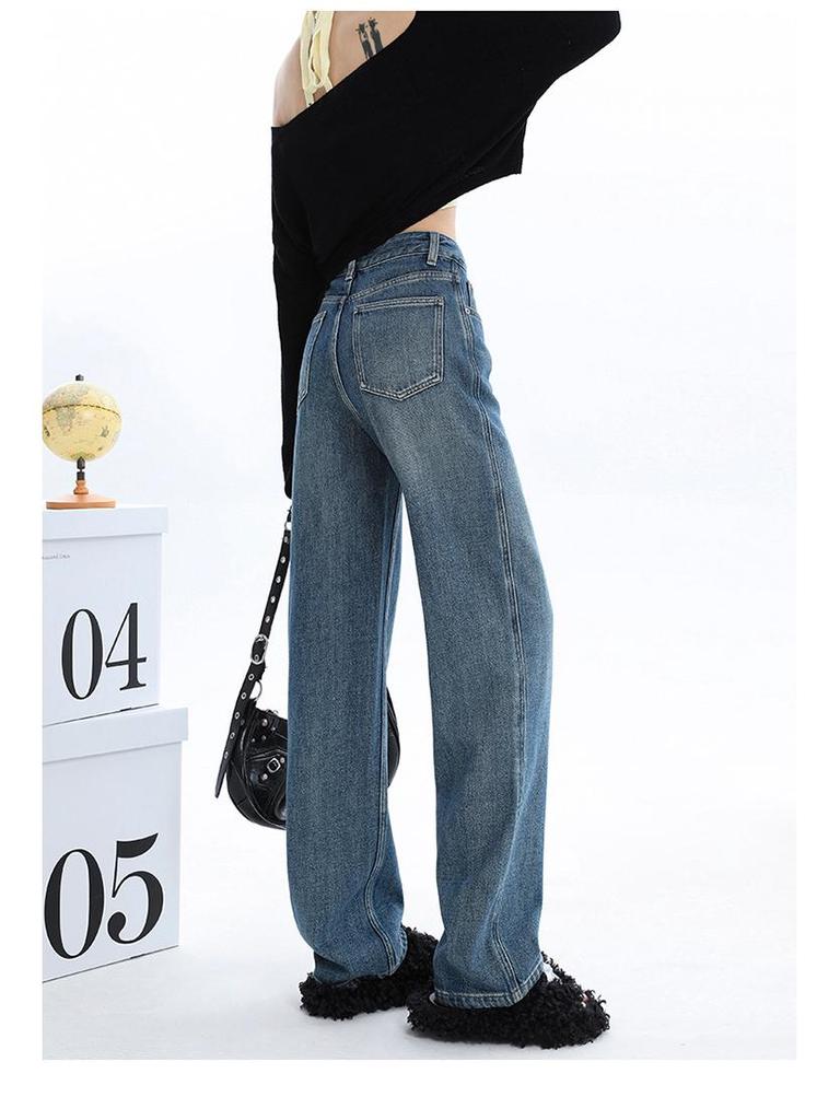 Women's Velvet Wide-Leg High-Waisted Jeans - Autumn/Winter 2025 Collection, Floor-Length Slimming Fit