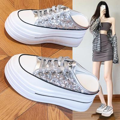 Scarpe Bianche con Suola Spessa da Donna Estive Traspiranti Mezza Pantofola Scarpe Sportive Casual All-match