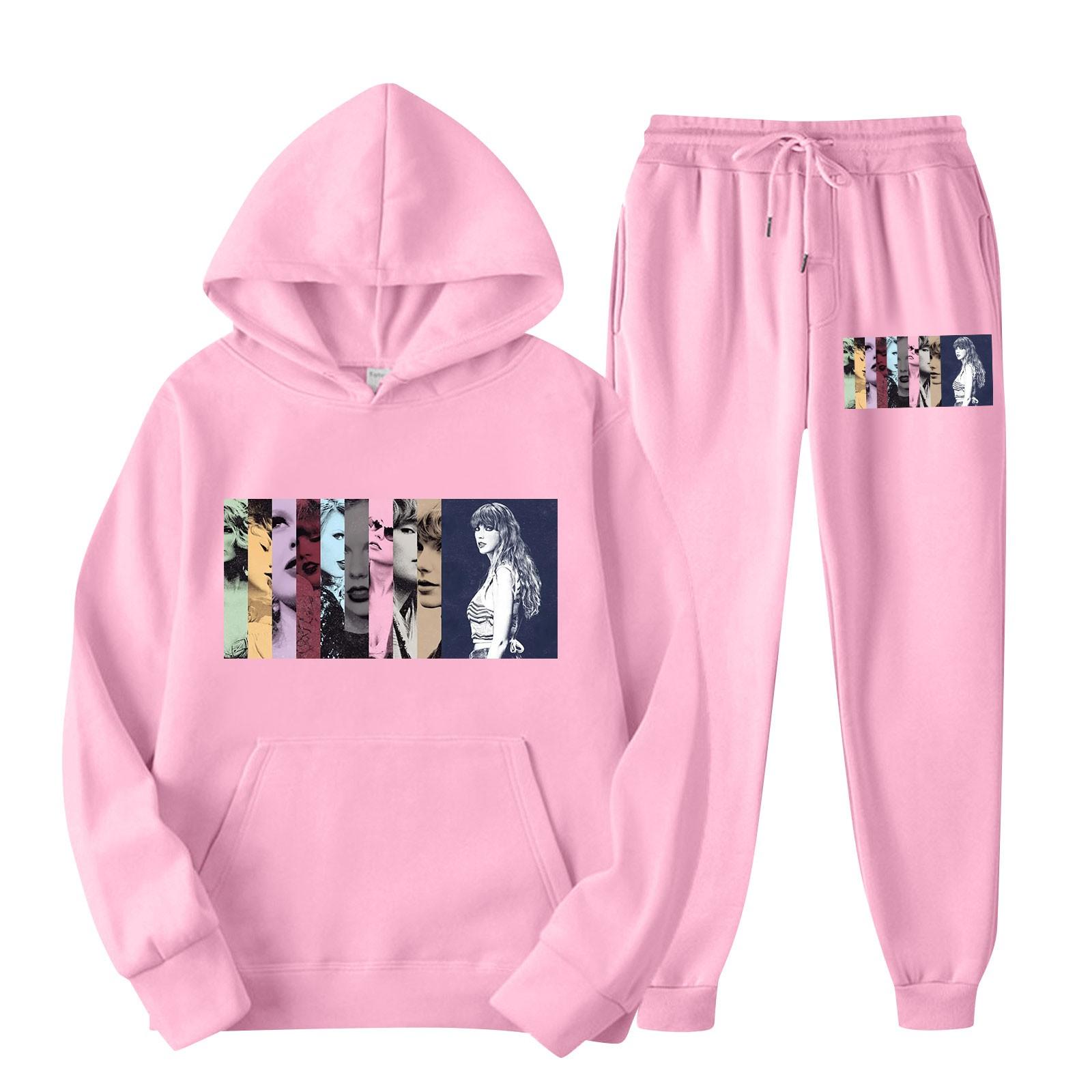 

Women s Hooded Sports Tracksuit Unisex Two-Piece Running Outfits Long Sleeve Pullover Hoodies Sweatshirt+Sweatpants Set L рожевий