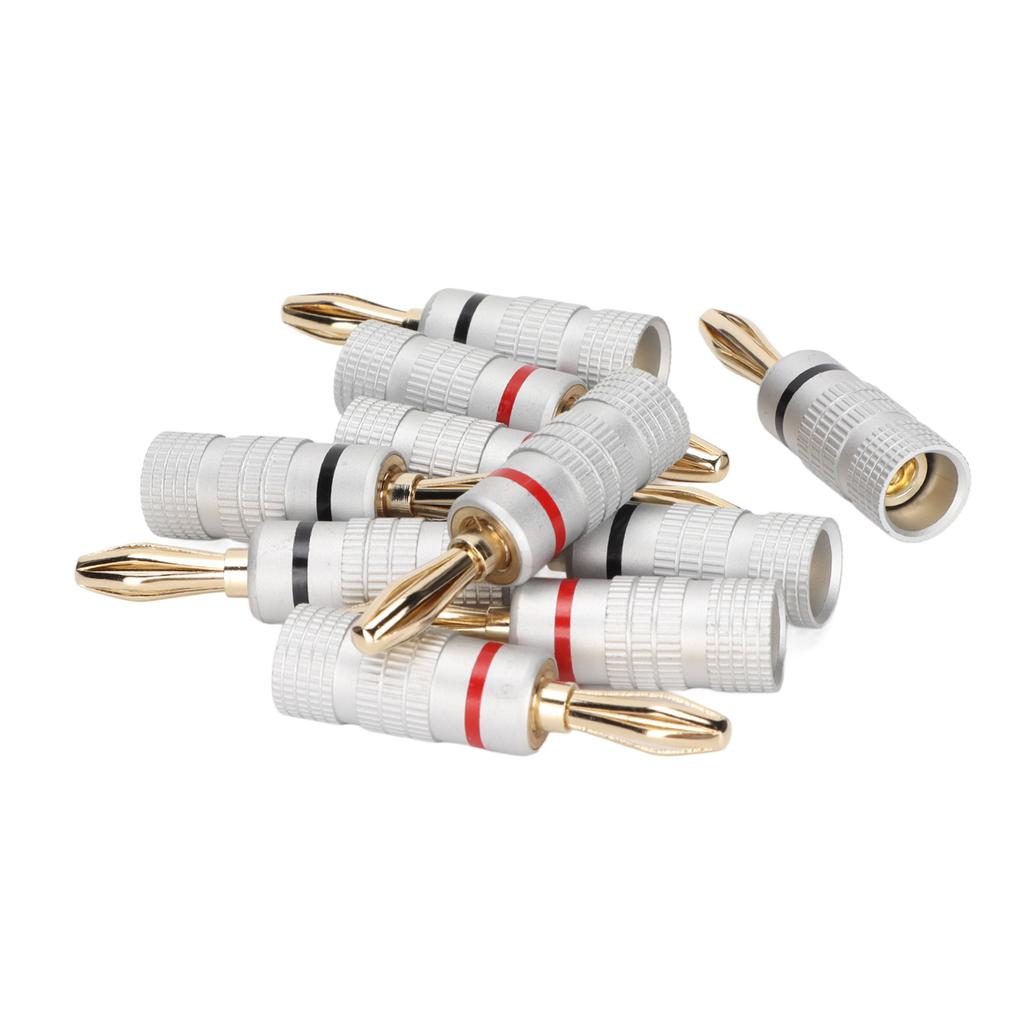 10Pcs Sound Banana Plug 24k Gold Dual Screw Lock Speaker Connector for Speaker Wires Home Theater