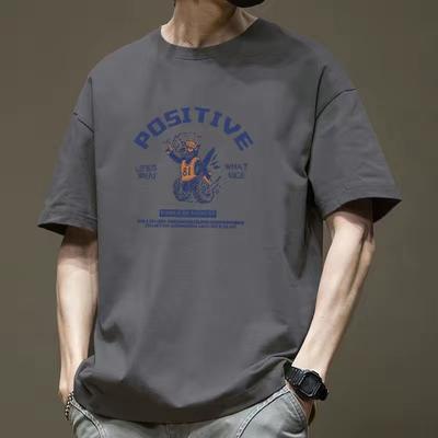 Tricou de vară din bumbac pur cu imprimeu de litere, cu mânecă scurtă, versatil, pentru bărbați