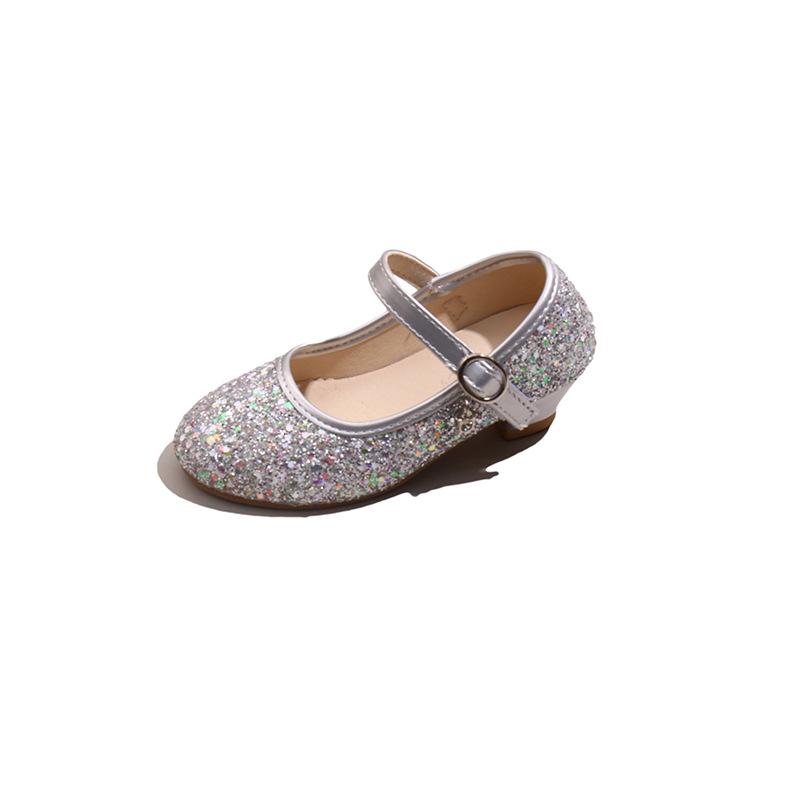 2026 Sparkle Rhinestone Princess Mary Jane Shoes for Girls - Gold & Silver Soft Sole Leather Formal Wear 26 серебряный