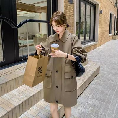 British Style Simple Mid-length Single-breasted Windbreaker Jacket for Women Spring and Autumn New Casual Jacket Top