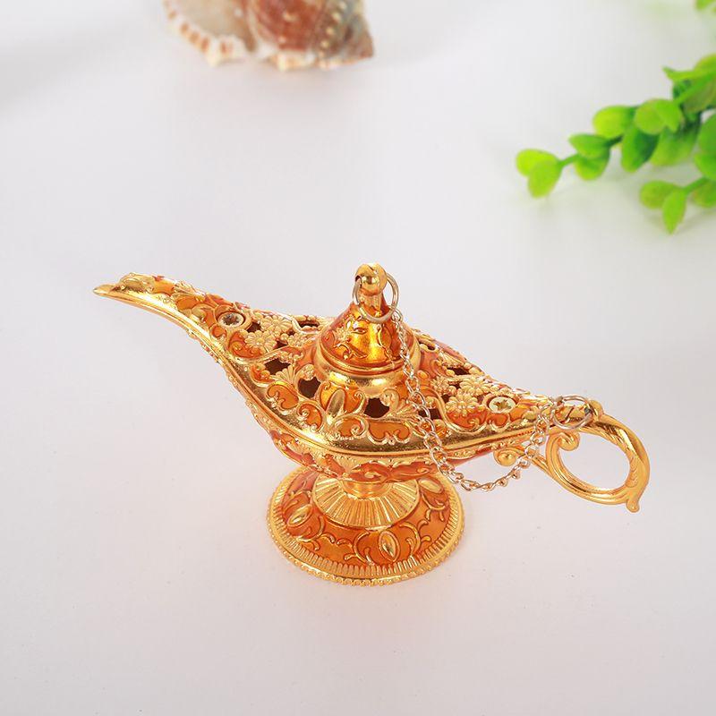 Miniature Aladdin Golden Lamp, Metal Wish Lamp Ornament for Home Hotel Desk, Vintage Genie Collectible