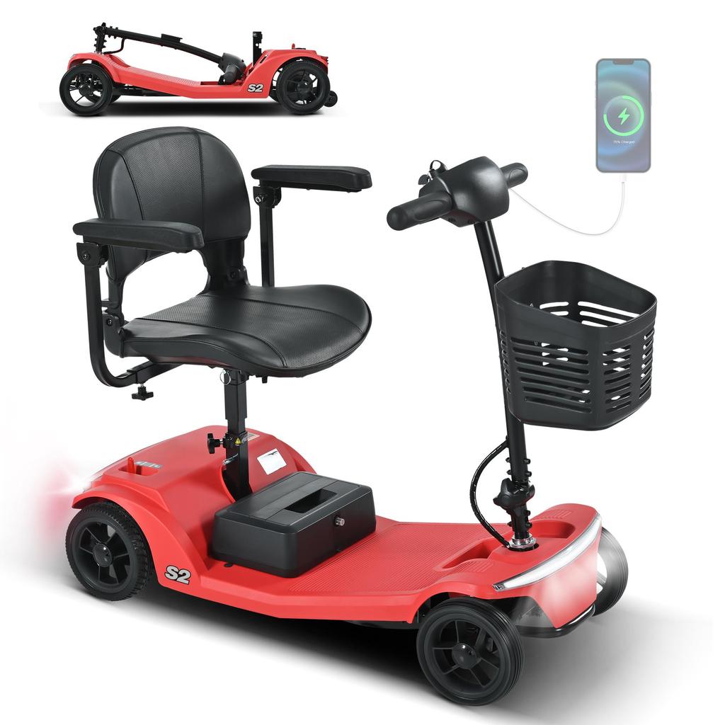 SWEETRICH S2 foldable mobility scooter,250W motor,12Ah lead-acid battery,6km/h,maximum range of 15km, maximum load capacity of 150kg.