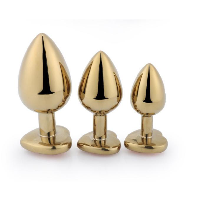 Stainless Steel Metal Butt Plug Gay Products Sex Health Supplies Adult Sex Court Golden Heart-Shaped Suit Cloth Bag