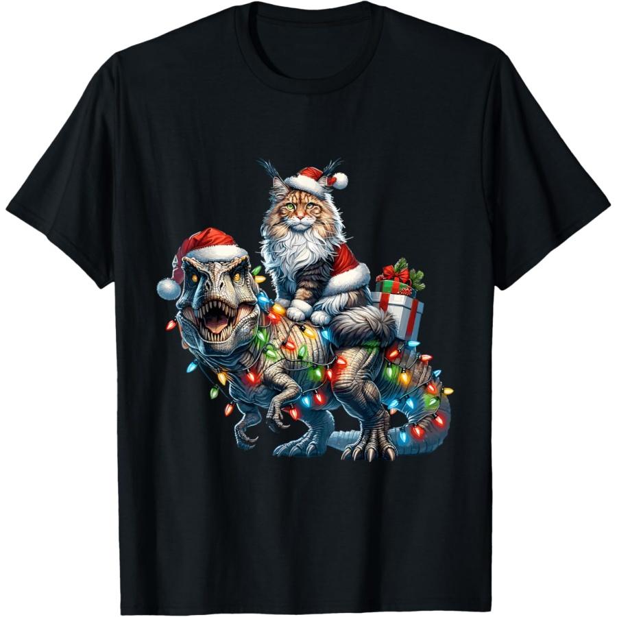 Funny Maine Coon Santa Hat T-Rex Christmas Maine Coon owners T-Shirt S