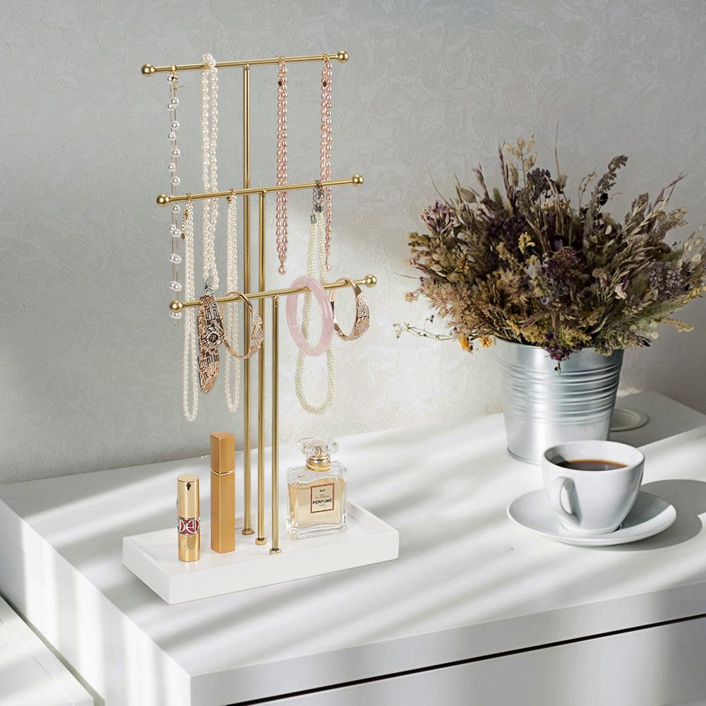 Jewelry Stand Holder Organizer: 18.3" Sturdy Jewelry Hanger for Necklace, Earring, Bracelet, Gold and Black