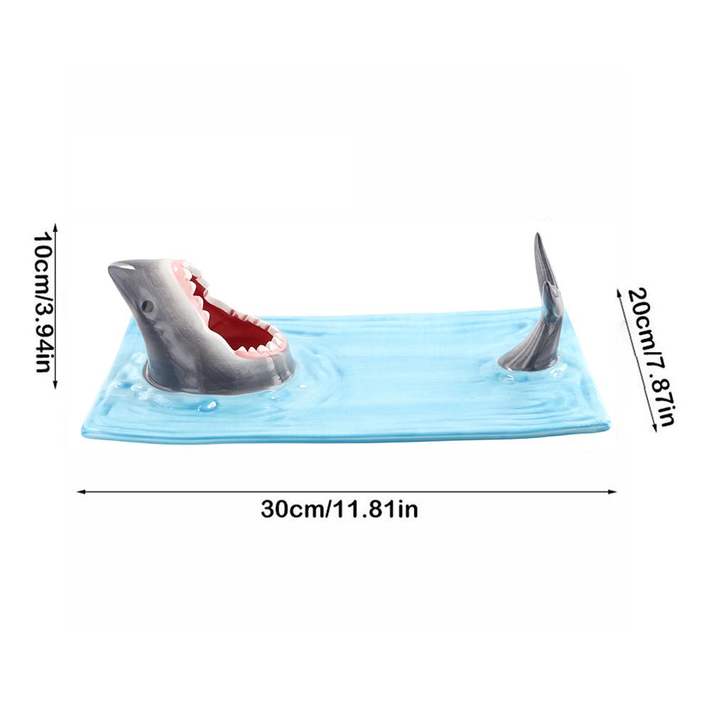 Keramikteller mit japanischem Internetstar-Motiv am Meer, Hai-Motiv, schöne Küchendekoration, Sushi-Teiggeschirr