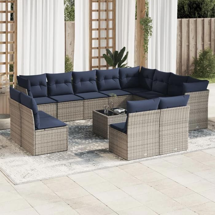 VidaXL Garden Lounge Set with Cushions 13 Pcs, Patio Sofas, Outdoor Furniture Set, Modern, Grey 3218481