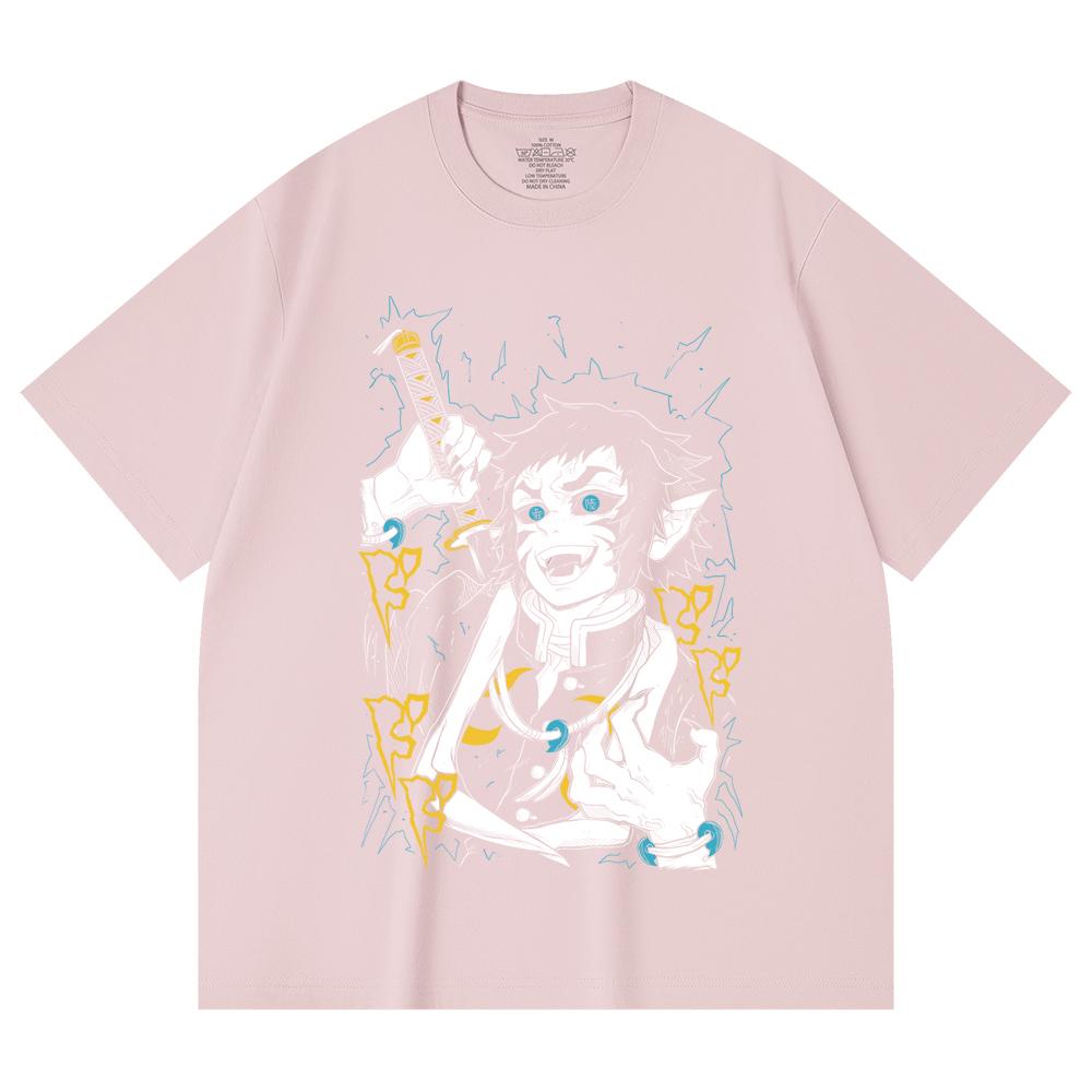 230 Gsm 100% Cotton Demon Slayer V40 Kaigaku Print Unisex Heavy Cotton T Shirt