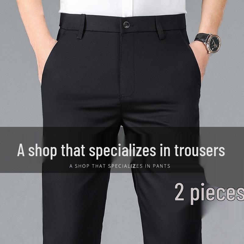 Pánské nemačkavé strečové společenské kalhoty slim fit z ledového hedvábí