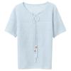 Sancai 2026 Summer Tie-Neck Hollow-Out Knit Short-Sleeve Top