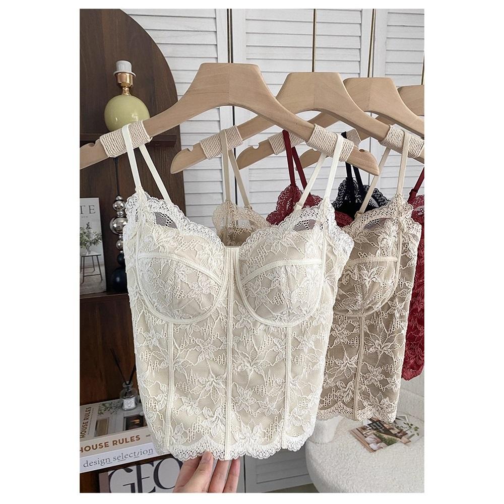 Women Fleece Lined Lace Cami Top With Fixed Cup Beauty Back Camisole Thermal Tank Top Inner Wear Underwear For Autumn Winter