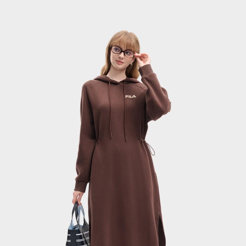 Fila Original Soft Waist Long Skirt Fashion Versatile Long Sleeve Dress Women Dresses Palm F51W639302FDK
