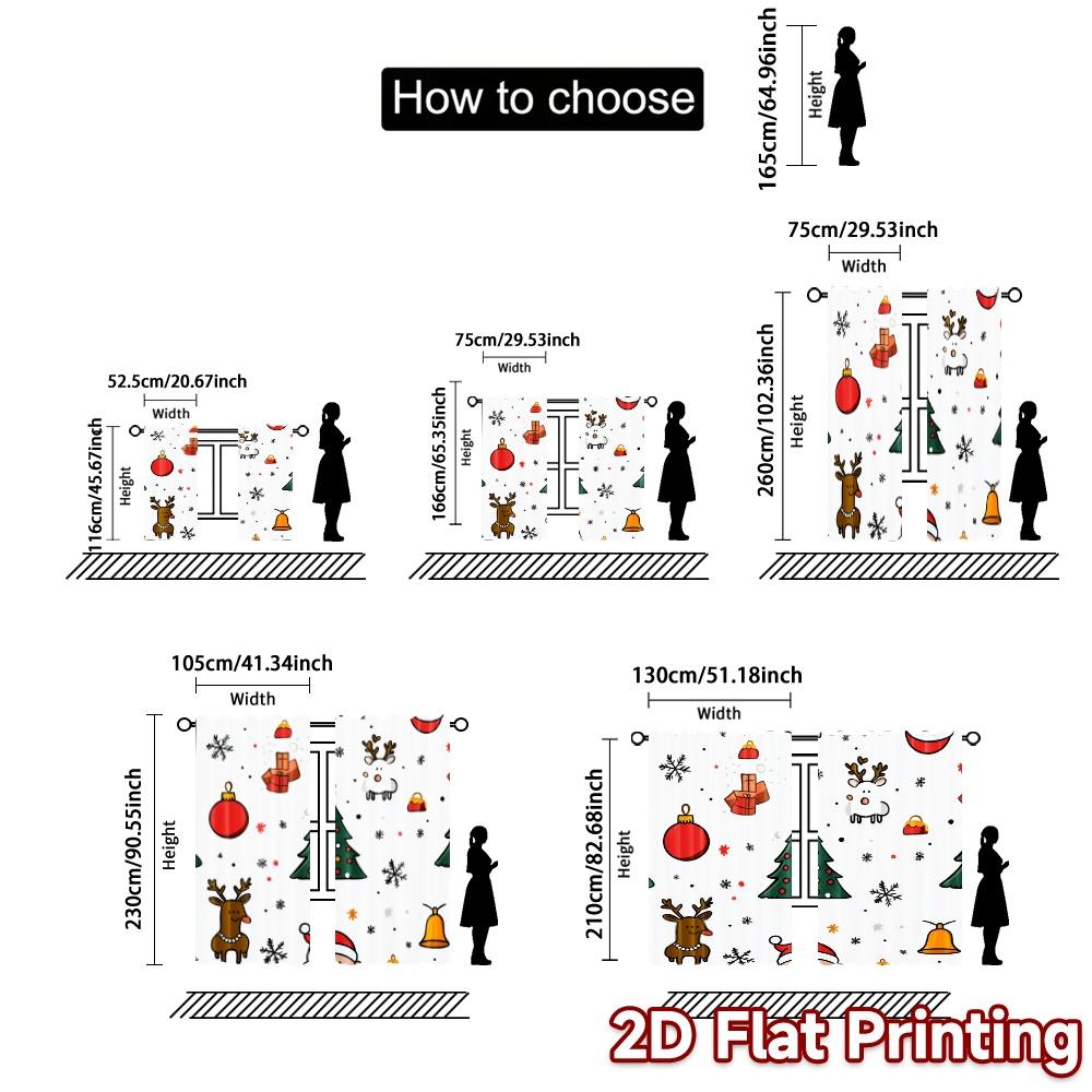 2pcs,Curtains Cute Christmas Seamless (2) Modern Curtains&Window Treatment Yarn Curtains Home Decor Use for Bedroom, Living