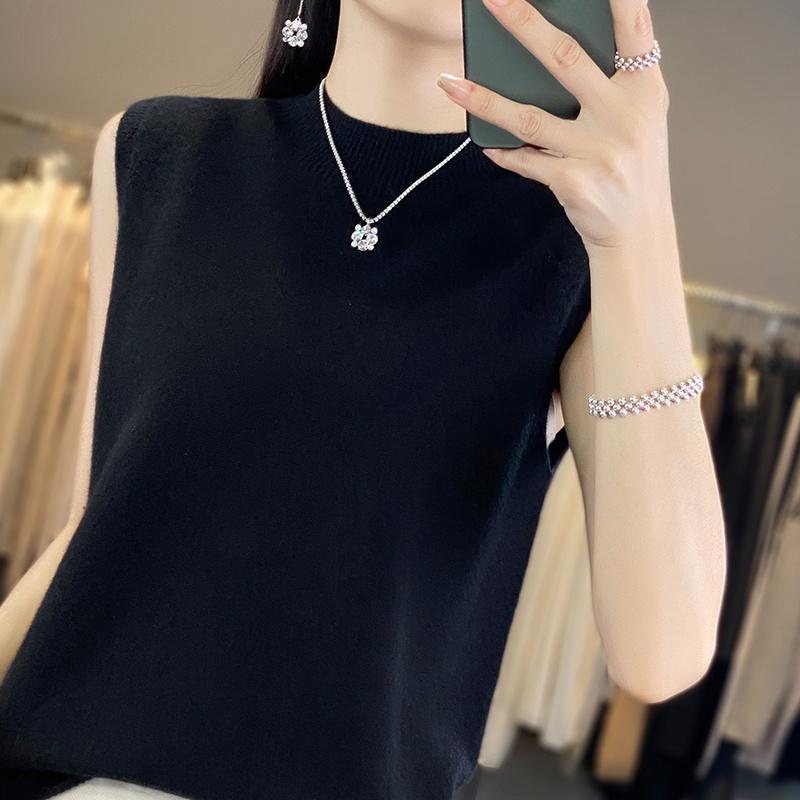 Women Tank 100% Wool Sleeveless MODERN NEW SAGA Spring Autumn T-shirt Turtleneck Knit Wool Top Soft Basic Vest Female