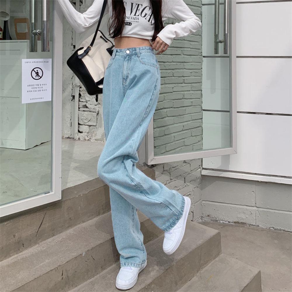 Women's High Waist Wide Leg Jeans Straight Leg Jeans Loose Fit Vintage Light Blue Denim Casual Long Pants