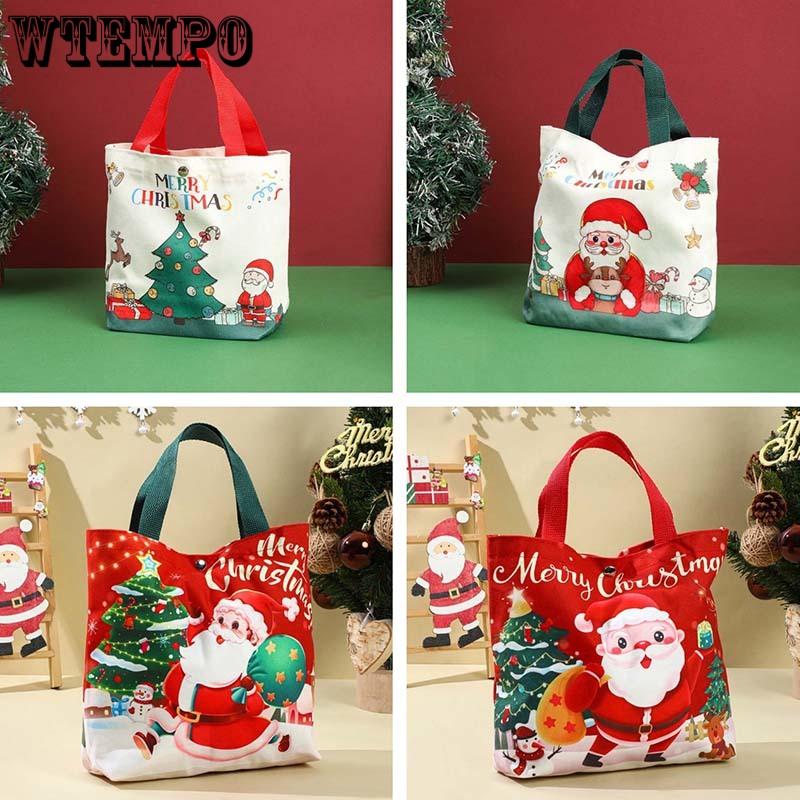 WTEMPO 4PCS Christmas Gift Bags Christmas-themed Pattern Printed Present Bags Christmas Eve Tote Bags Hand-held Packaging Bags