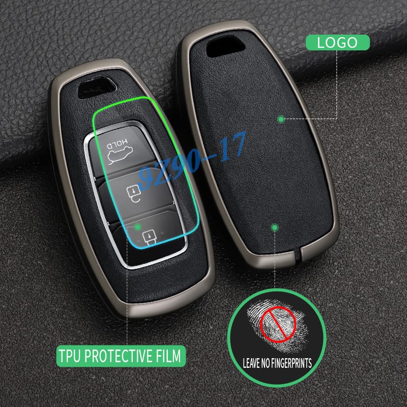 Metal Leather Car Key Fob Case Cover Keychain Fob Protector Compatible With Hyundai Elantra Gt Palisade Venue Santa Fe Veloster