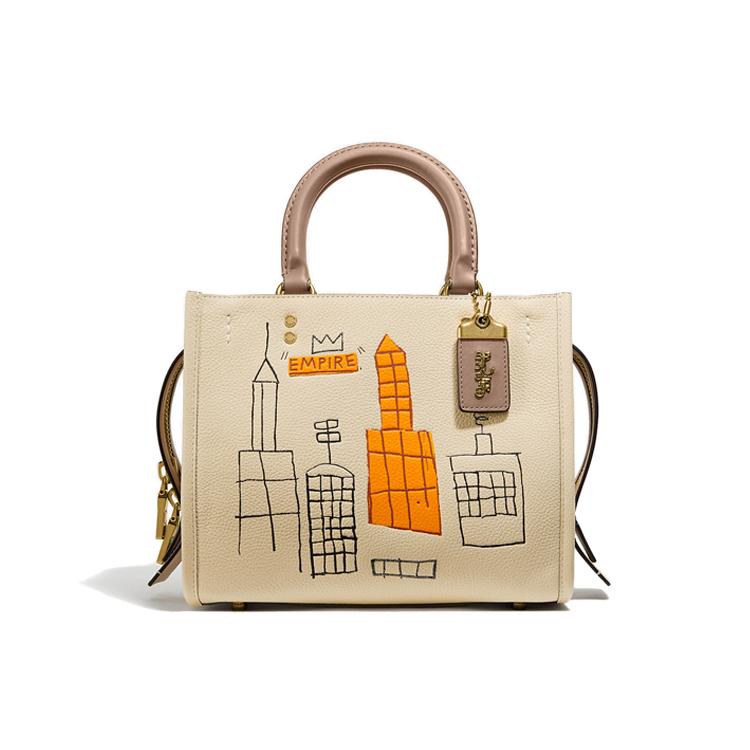 

New COACH Basquiat Collaboration Rogue Leather Handbag, Shoulder Bag, Crossbody Bag Medium Size Women s Ivory White 6887-B4IY 24.9*14.0*20.1CM