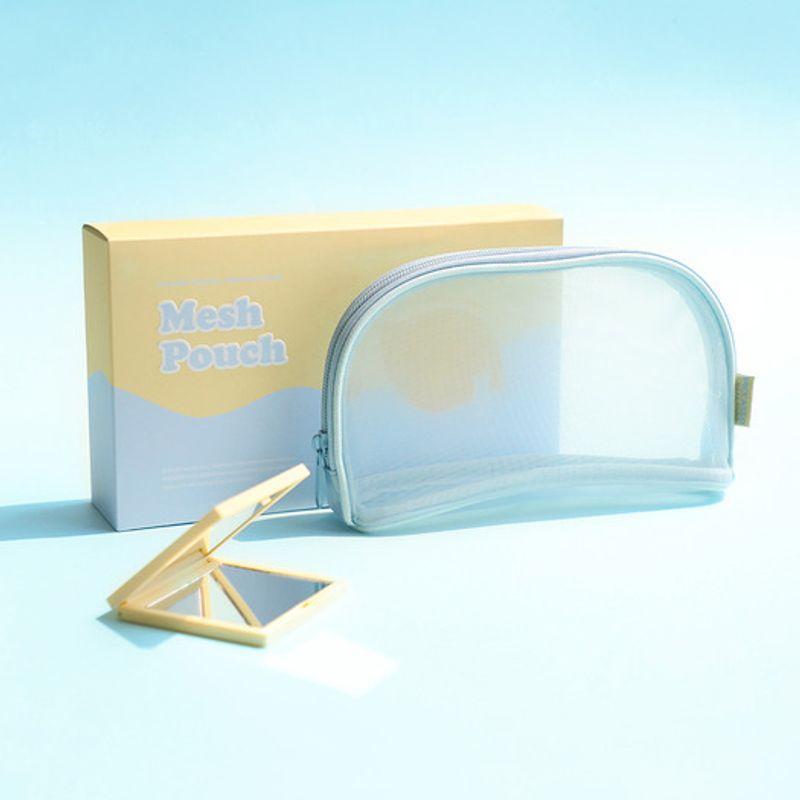 

[Picasso Collezioni] Lemon & Cream Soda Tool 2-Piece Set (Dual Mirror + Mesh Pouch) Pouch + Mirror